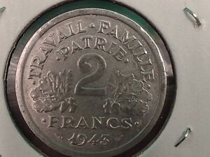 France 2 Francs Coin 1943-B (Work-Family-Motherland) World War 2
