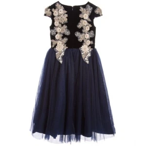 Beautiful midnight blue velvet and tulle dress from Le Mu size 8-9 holiday party - Picture 1 of 4