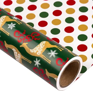 Reversible Christmas Wrapping Paper Roll 17 Inch X 33 Feet W/Metallic Foil Shine - Picture 1 of 26