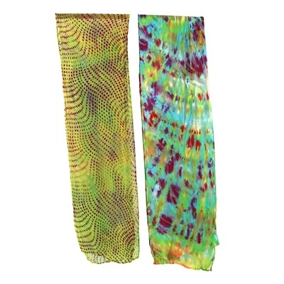 Tie Dye Scarf Set Of 2 Art To Wear Funky Silk Feel Colorful Burnout Transitional - Image 1 of 4