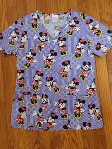 Disney Women’s Size XS Minnie Mouse Purple Scrub Top Nurse Vet Tech - Picture 1 of 8