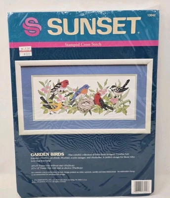 Kit de punto de cruz estampado de pájaros de jardín atardecer dimensiones vintage (13042) Foto 1 de 2