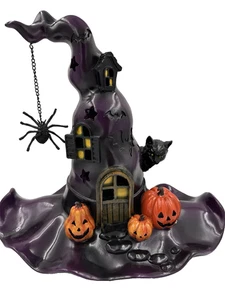 Toile and Trouble Witch Hat LED Decor with Sound Dangling Spider Cat Halloween - Picture 1 of 11