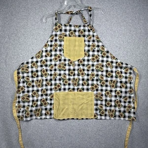 Apron Womens Sunflower Floral Print Bib Apron Yellow Trim Pockets & Ties - Picture 1 of 11