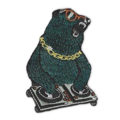DJ BEAR IRON ON PATCH 3.2" Embroidered Applique Turntable Record Music Urban NEW - Image 1 of 2