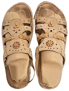 Earth Spirit Sandals Shoes Womens Sz 11 Brown Beige Gelron Stretchy Strap Beady - Picture 1 of 24