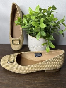 New Nautica Halsell Size 8.5 Woven Textured Ballet Flat Beige Gold Signed Buckle - Picture 1 of 11