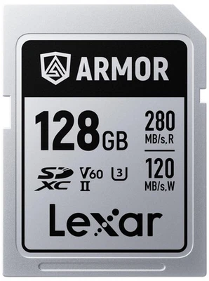 128GB Armor Silver PRO SDXC UHS-II V60 Memory Card 280MB/s for 6K UHD - Image 1 of 4