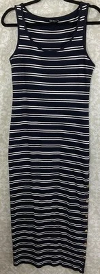 RALPH LAUREN Women’s Dress Cover Up Large Navy Stripe Nautical Beach Cotton - Image 1 of 4