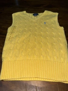 Polo Ralph Lauren Vest Boys Size 5 V-Neck Cable Knit Yellow - Picture 1 of 6