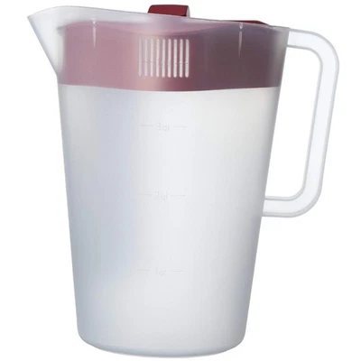 1 Gallon Clear Red Pitcher With 4 Way Straining Lid Bpa Free Kitchen Drinkware - Image 1 of 4