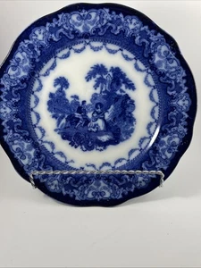 Antique  Wood & Son Flow Blue Ironstone Dinner Plate 9" - Picture 1 of 9