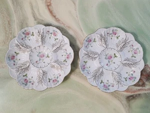 VTG Limoges Porcelain Oyster Plates Set Of 2 Pink Gold Florals EUC - Picture 1 of 12