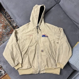 Vintage Carhartt Jacket J25 WET Beige Khaki Hooded Thermal Lined Work XL Regular - Picture 1 of 11