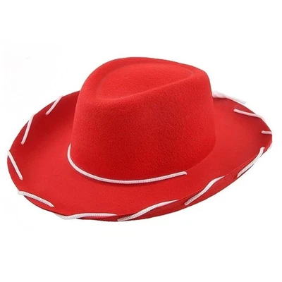 Sombrero de Vaquero Leñoso de Fieltro Rojo Marrón Ajustable Western Ala Grande Vaquero Foto 1 de 4