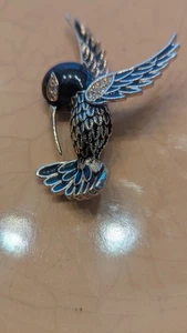 Black Enamel Gold Metal Rhinestone Hummingbird Pin 2 1/4" - Picture 1 of 7