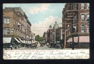 Postal vintage Main St from School and High Streets BROCKTON MASS Park - Imagen 1 de 1