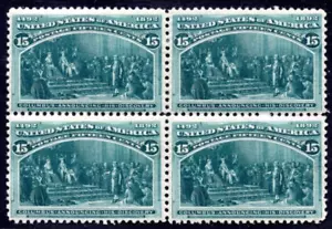 US 1893 COLUMBUS SCOTT #238 BLOCK OF 4 MINT FRESH COLOR HINGED - Picture 1 of 2
