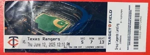 Boleto de juego Jake Burger Evan Carter Wyatt Langford 12/06/2025 Texas Rangers Twins - Imagen 1 de 21
