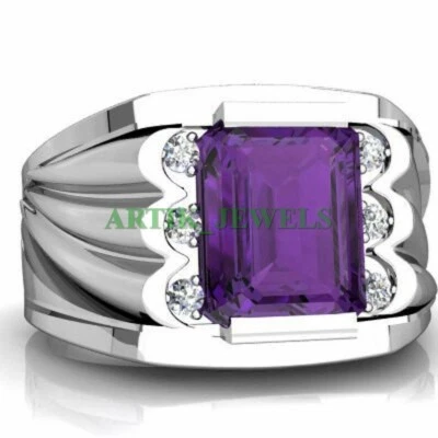 Natural Amethyst Gemstone with 925 Sterling Silver Ring for Men's #56 - Image 1 of 4