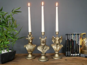 Juego de 3 Candelabros Oro Animal Elefante Rinoceronte Jirafa Candelabro Estatua Adorno - Imagen 1 de 8