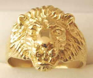 GENUINE 9K 9ct SOLID GOLD MEN'S LION HEAD RING Size T/10 to W/11.5 - Picture 1 of 5