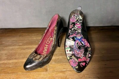 🔥🚨Tacones altos negros Christian Audigier marrón Ed Hardy vintage talla 7 para mujer usados en excelente estado Foto 1 de 4