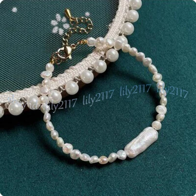 Elegante Brazalete de Perlas Biwa Barroco de Agua Dulce Blanco Natural Genuino 7-8 mm 7,5"" Foto 1 de 4