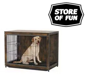 2 Sizes - Premium Wood & Metal Dog Crate End Table, Double Door Pet Cage - Picture 1 of 8