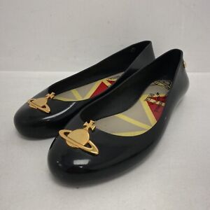 Vivienne Westwood Melissa Flats Shoes UK 6 EU 39 Black Gold Orb 521072