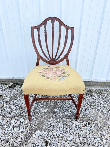 Vintage Needlepoint Chair | Wooden Ornate Framed Flower Embroidery Dining Chair Cover