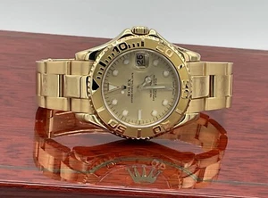 Rolex Yacht-Master 18k Yellow Gold 35mm Midsize 168628 Watch Box Books Serviced - Picture 1 of 11