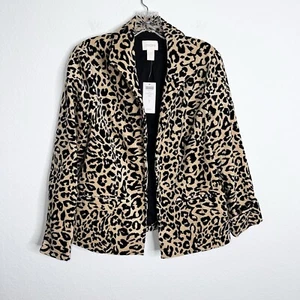 Chico’s Blazer Women Medium 8 1 Jacket Animal Print Leopard Cheetah Velvet C4 - Picture 1 of 8