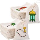 Islam Linen Drawstring Bags Moon Mosque Pattern Gift Packaging Eid Pouches