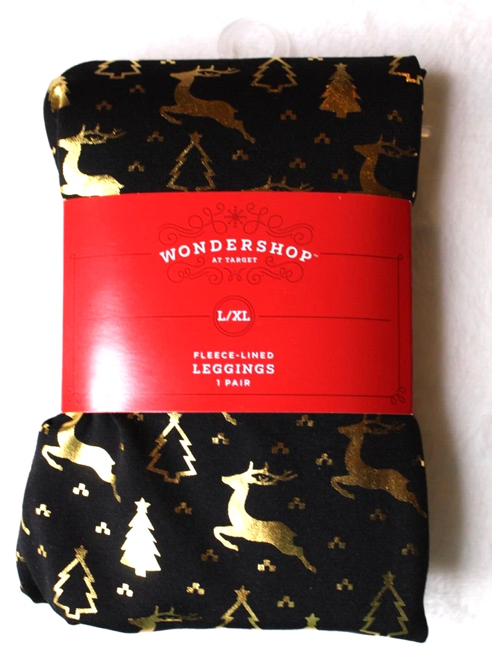 Wondershop Target Black Gold Pants Fleece-Lined Leggings Deer Tree Size S/M