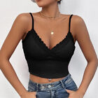 Womens Sexy Solid Casual Strappy Sleeveless Lace V-Neck Camisole Tank Tops Vest