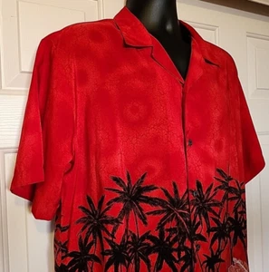OCEAN CURRENT Shirt Red Short Sleeve Palm Trees Hawaiian Polyester Men's  Size M - Picture 1 of 8