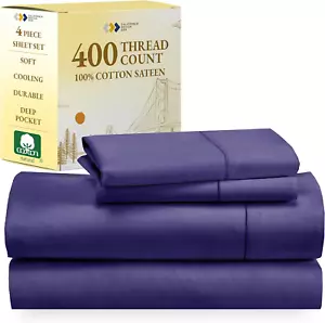 Softest 100% Cotton Sheets, Full Size Sheet Sets, 400 Thread Count Sateen Beddin - Picture 1 of 9