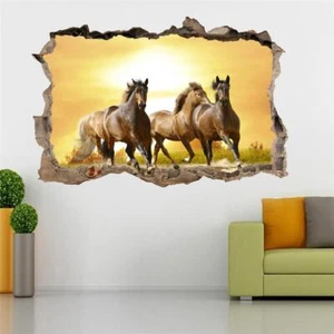 Horses Running Sunset Smashed Wall 3D Decal Removable Graphic Wall Sticker H156 - Picture 1 of 1
