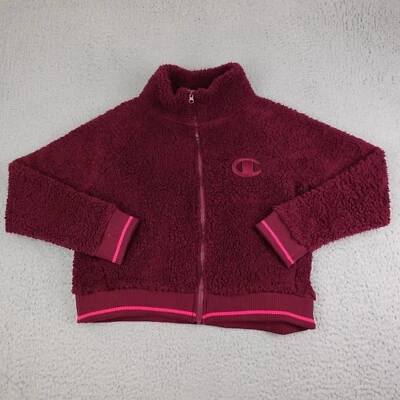 Chaqueta Champion Mujer Mediana Roja Rosa Sherpa Cremallera Completa Polar Logo Atlético Foto 1 de 4