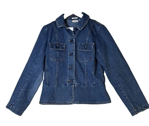 St John’s Bay Women's Denim Jacket Sz S Blue Jean Stretch Button Up Tailored - Picture 1 of 11
