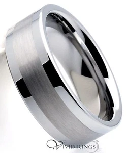 Men Tungsten Ring Brushed Finish Wedding Band 8mm Size 7.5 to 14.5 - Picture 1 of 2