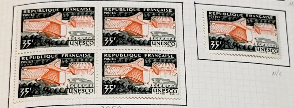 UNESCO Building Opening In Paris Block of 4 Mint Stamps + Single Issued in 1958 - Image 1 of 1