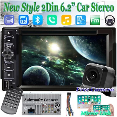 2 Din CD DVD Car Stereo Audio In Dash Mirror Link For GPS Map Android IOS+Camera - Image 1 of 4