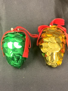 Vintage Handmade MCM Pinecone Shaped Sequined Christmas Tree Ornament Set  - Picture 1 of 13