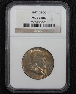 1957-D Franklin Half Dollar Full Bell Lines NGC MS-66  12N3 - Picture 1 of 5
