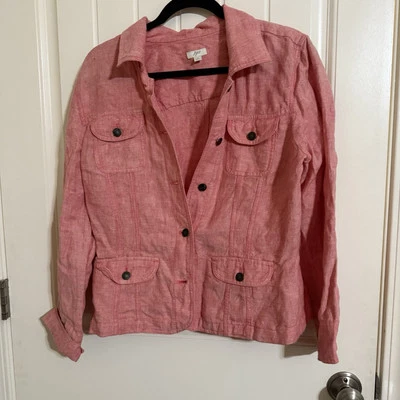 J.JILL Flap Pocket Utility Shirt Jacket Linen Blend Relaxed Fit Women's M 10-12 - Image 1 of 4