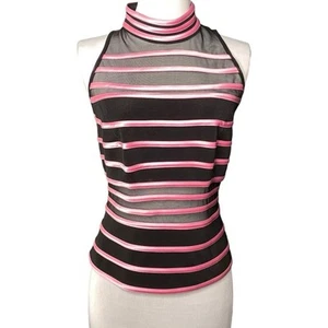 Sheer Stripe Halter Top 10 Pink Black Punk Y2K Retro Party Balletcore Whimsigoth - Picture 1 of 11