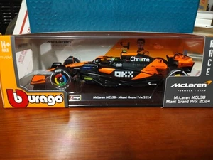2025 Burago 1:24 Scale Lando Norris #4 McLaren MCL38 Miami Grand Prix 2024 HTF - Picture 1 of 11