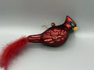 Adorno de Navidad de pájaro cardenal cola pluma vidrio rojo vintage - Imagen 1 de 6